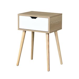 Mid Century Modern <b>White</b> <b>Storage</b> <b>Cabinet</b> 1 Drawer Nightstand with Rubber Wood Legs for Bedroom Living Room Furniture - Product Image 2