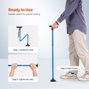 Bastone da passeggio pieghevole per uso domestico per uomo e donna, altezza regolabile a 8 livelli, base girevole a 4 punte, impugnatura leggera in schiuma - Product Image 6