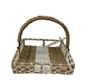 Charming Rafiya Design Handle <b>Square</b> Gift Hamper <b>Basket</b> Festival Decorative Fruits Flowers for Storage Chocolates Other Treats - Product Image 1