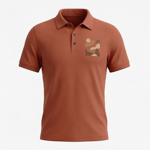Polo en coton à manches courtes pour homme, couleur brun rouille, imprimé géométrique, décontracté, respirant, coupe classique, logo tissé sur le devant, tissu Oxford - Product Image 1