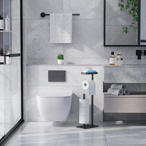 Portarotolo per Carta Igienica Autoportante in Metallo Antiruggine per 4 Rotoli con Base Antiscivolo e Ripiano per Telefono - Product Image 3