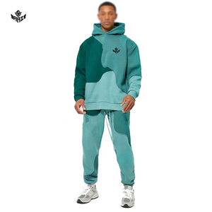 ชุดฮู้ดดี้และกางเกงจ็อกเกอร์ลำลองสำหรับผู้ชาย ดีไซน์สีตัดต่อ เสื้อสเวตเชิ้ตผ้าฟลีซเนื้อนุ่ม ชุดวอร์มแฟชั่นสำหรับผู้ชาย - Product Image 1