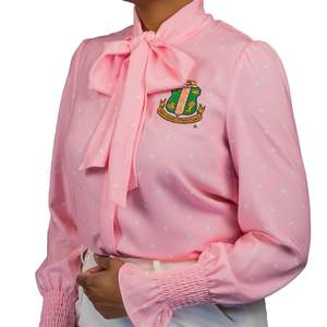 Blusa AKA Rosa con Puntos para Mujer, Cuello con Lazo, Elegante y Chic, Manga Larga, Tela Premium, Ropa Formal con Estilo - Product Image 3