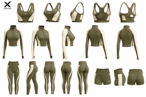 Ensemble de yoga 5 pièces pour femme X Sports City, dos nageur, taille haute, longueur intégrale, sans couture, couleur unie, tenue d'entraînement avec bande latérale, OEM - Product Image 2