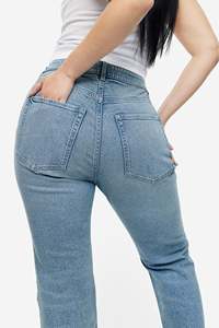 Jeans Rectos de Mezclilla Azul Claro, Cintura Alta, con Botones, Estilo Vintage, Transpirables, para Mujer, Verano, Sexy, OEM/ODM - Product Image 5