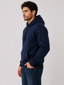 <b>Men's</b> Oversized Hooded Sweatshirt Solid <b>Black</b> Cotton <b>Fleece</b> Casual Pullover With Pocket Autumn Wear - Product Image 3