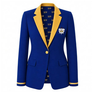 Blazer bleu pour femme de la sororité Sigma Gamma Rho avec bordure dorée et broderie de blason, col cranté à un bouton, costume d'affaires - Product Image 1