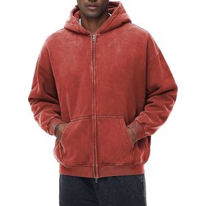 Sudadera con capucha rosa vintage con cremallera completa, de forro polar suave, estilo oversized, con lavado ácido, para moda casual. - Product Image 5