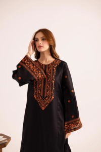 Vestido Tradicional de Algodón Negro Bordado para Mujer, Estilo Étnico Holgado para Fiestas y Bodas, Estilo India Pakistán, Casual para Todas las Temporadas - Product Image 3