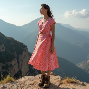 Femmes enveloppantes pêche rose Zigzag chevron imprimé géométrique pour un look chic jupe de tous les jours - Product Image 2