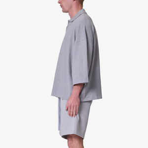 Polo en jersey de coton gris pour homme, manches courtes, décontracté, couleur unie, respirant, design tricoté, coupe classique - Product Image 3