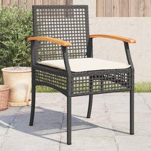 4 pezzi di Poly Rattan nero legno di Acacia sedie con cuscini mobili da giardino Set - Product Image 1