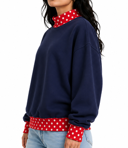 Custom Women's Oversized <b>Mock</b> <b>Neck</b> Sweatshirt Letter Applique Gingham Sleeve Casual Drop Shoulder <b>Top</b> - Product Image 6