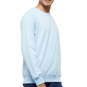 <b>Men's</b> Light Blue Crew Neck Sweatshirt Regular Fit Long Sleeve Casual <b>Pullover</b> 100% Cotton French Terry Autumn Wear - Product Image 1