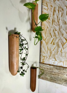 Vase en bois elliptique au design minimaliste pour plantes vertes d'intérieur, utilisation sur bureau - Product Image 5