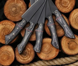 Ensemble de couteaux de chef en acier carbone forgé à la main, 5 pièces, couteaux de boucher avec manches en bois de rose ambidextres et sac en cuir - Product Image 3