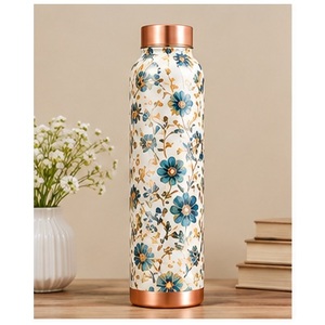 Bouteille d'eau florale en cuivre avec couvercle en cuivre, gourde de voyage portable, motif fleur de pêcher pur - Product Image 2