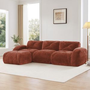 Divano a L in Velluto Morbido con Design Trapuntato, Spugna ad Alta Densità 32D, Base Ergonomica, Nessun Montaggio Richiesto per Soggiorno - Product Image 2