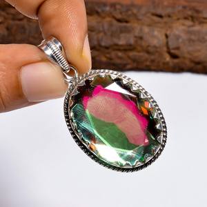 Colgante de cuarzo místico, plata de ley 925, piedra preciosa arcoíris, collar hecho a mano, joyería bohemia, regalo para mujer - Product Image 6