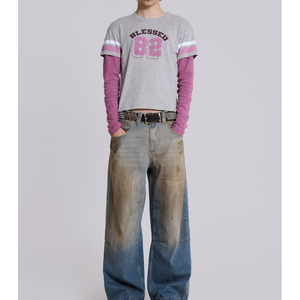 เสื้อยืดโอเวอร์ไซส์ทรงบ็อกซี่สองชั้น พิมพ์ลายกราฟิกตามสั่ง ดีไซน์ใหม่ สำหรับผู้ชาย ผ้าฝ้าย คอกลม แขนยาว - Product Image 2