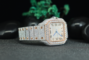 Reloj de Pulsera Cuadrado de Lujo Personalizado con Incrustaciones de Diamantes |   Reloj de cuarzo de acero inoxidable para hombre con pavé de diamantes y números romanos, estilo hip hop - Product Image 6