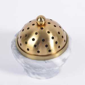 Traditional Style Brass Incense <b>Burner</b> With Perforated Lid Aromatherapy Diffuser Black Base Gold Interior All Season Use - Product Image 4