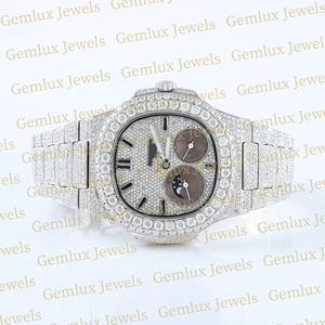 Nuevas llegadas Cronógrafo Totalmente Iced Out D VVS Moissanite Diamond Full White Acero inoxidable Pass Diamond Tester Diamond Watch - Product Image 2