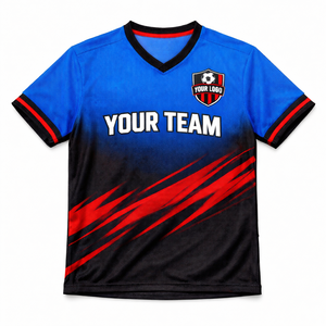 Fabricant de maillots de football OEM, tissu 100% polyester respirant, à séchage rapide, anti-transpiration, coupe ajustée, tailles personnalisées - Product Image 1