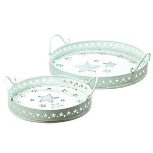 Juego de 2 bandejas navideñas redondas de metal con acabado blanco, estilo elegante hecho a mano, de alta calidad y gran venta. - Product Image 1