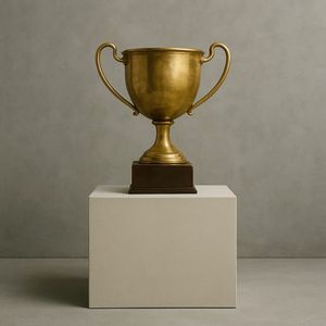 Vintage Double Handle <b>Trophy</b> <b>Cup</b> Award Plaque Brass Finish Display Decoration - Product Image 1