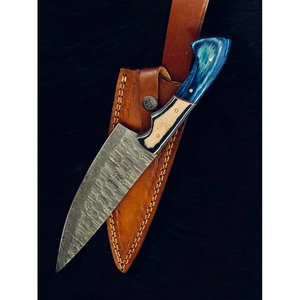 Couteau de chef personnalisé Burraq, fait main, en acier Damas, lame de 7 pouces, épaisseur 3,0 mm, manche en bois, étui en cuir, cadeau - Product Image 3