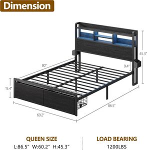 Cama Inteligente de Metal Tamaño Queen con Iluminación LED, Cabecera Multifuncional con Almacenamiento, Muebles Modernos para el Hogar, Fabricante OEM/ODM - Product Image 1