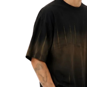 T-shirt homme noir à rayures verticales, manches courtes, col rond, coupe décontractée, effet vieilli, motif graphique, style streetwear décontracté, vente en gros - Product Image 5
