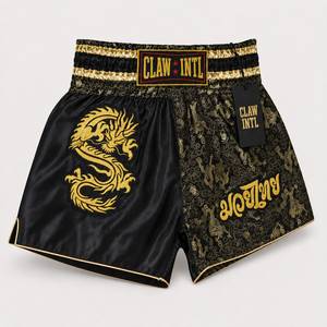 CLAW INTL Men's Black Silk Kung Fu Shorts Gold <b>Dragon</b> Embroidery Regular Fit Martial <b>Arts</b> Wear - Product Image 1