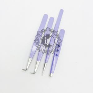 Grande pince à épiler à sourcils à 90 degrés de qualité supérieure manche en acier inoxydable lisse avec pince à cils en poudre violette - Product Image 5
