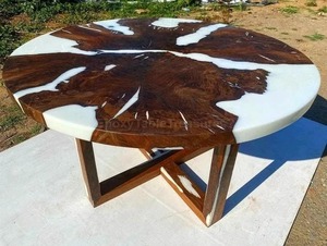 Table de salle à manger de luxe moderne en résine faite à la main, design artistique, table basse étanche pour salon, mariage, anniversaire, condoléances, Diwali - Product Image 3