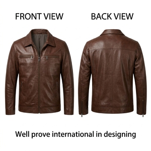 Veste en cuir de mouton épaisse pour homme 600 GSM, marron foncé, avec empiècement de joque tricoté, écologique, imperméable, logo personnalisé imprimé au laser - Product Image 1