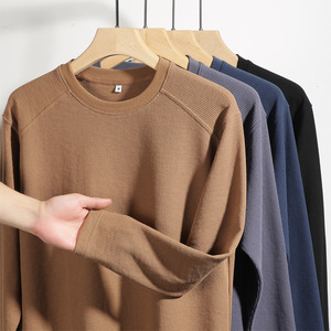 52% Cotton 48% Polyester Black <b>Waffle</b> Casual Blank T-<b>Shirts</b> 220gsm Raglan Short Sleeve - Product Image 1