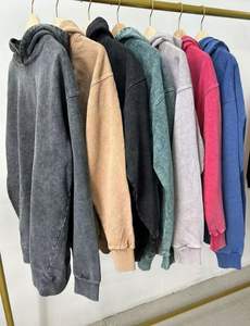 Vente en gros de sweats à capuche en molleton français 100% coton 400 g/m², sans cordon, double couche, effet vieilli et délavé à l'acide - Product Image 6