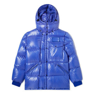 Veste matelassée bleu royal pour homme, veste d'hiver brillante à capuche, manteau matelassé multi-poches pour l'extérieur - Product Image 3