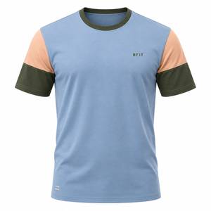เสื้อยืดกีฬาผู้ชายสีบลูมิสท์พรีเมียมพร้อมแขนเสื้อสีแอปริคอทและสีโอลีฟสำหรับออกกำลังกาย - Product Image 1