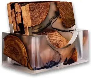 Juego de Posavasos Cuadrados y Redondos de Resina Epoxi y Madera de Alta Calidad, Personalizables, con Base Fijadora para Cocina - Product Image 3