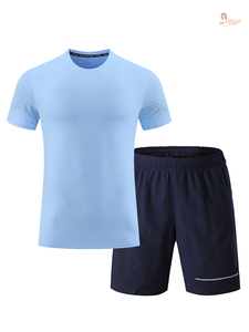 Ensemble de vêtements pour hommes, coupe-vent, uni, 2 pièces, short et t-shirt à manches courtes, tenue de sport décontractée - Product Image 2