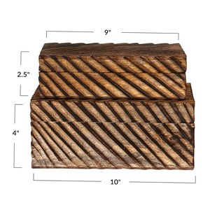 Juego de 2 Cajas Antiguas de Madera de Mango Maciza Talladas a Mano - Product Image 5