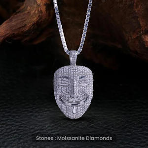 Luxury Face Mask Pendant With VVS Moissanite Diamonds <b>Solid</b> 925 <b>Silver</b> Hip Hop <b>Necklace</b> Jewelry For Men Women - Product Image 1