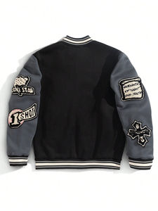 Veste de baseball en molleton de coton personnalisée pour homme, style universitaire, streetwear décontracté - Product Image 3