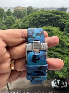 Montre de luxe pour homme, qualité supérieure, faite à la main, demi-moissanite, cadran analogique 44 mm, bracelet en caoutchouc bleu glacé, bijoux de mode - Product Image 5