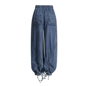 Jeans en denim taille haute pour femmes, coupe droite, sexy, avec logo personnalisé, service OEM, prix abordable, pantalon en denim sur mesure - Product Image 2