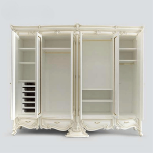 Armoire de luxe en bois d'acajou européen à six portes, couleur ivoire crème, avec miroir et tiroirs de rangement, meuble de chambre à coucher - Product Image 5