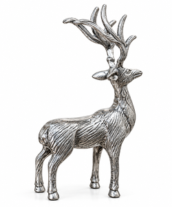 Statue élégante de cerf argenté, sculpture métallique artisanale avec grandes cornes fourchues, figurine de faune détaillée pour la maison - Product Image 1